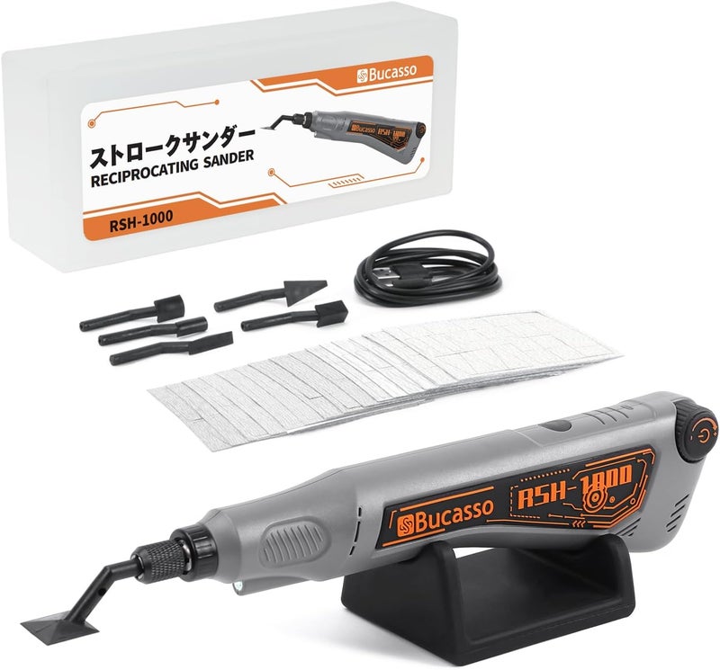 Bucasso Reciprocating Sander, Variable Speed and USB Charging with LED Light, Pen Sander With 6pcs Sanding Head, Fit for Sanding, Polishing, Finishing, DIY Crafts (Grey) - Image 1